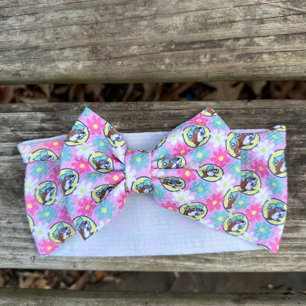 Buc-ee's Kids Bow Headband Flower Print Bucee Beaver Character Cute Accessory